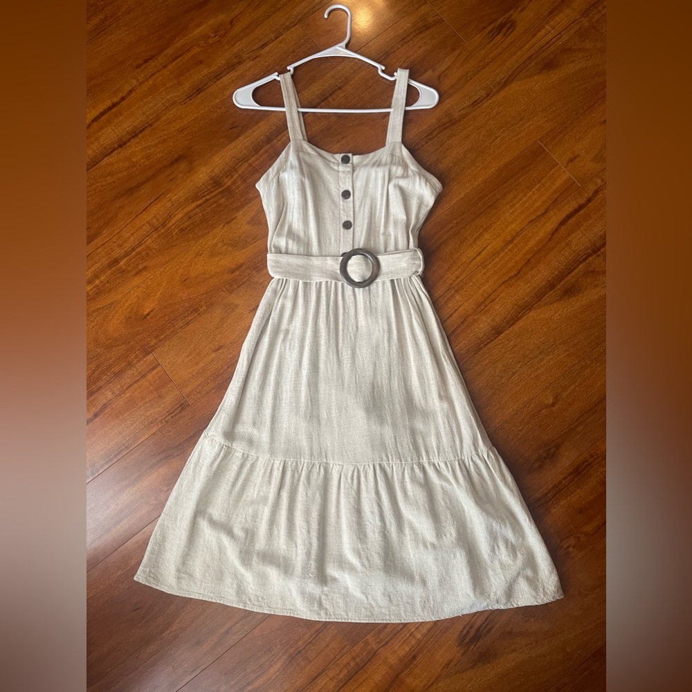 Monteau Los Angeles Sleeveless Faux Button Belted Ruffle Bottom Dress